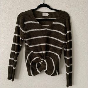 Green and White Striped Sweater